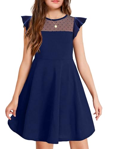 Arshiner Sommerkleid Mädchen Mesh A-Linie Elegant Casual Partykleid Prinzessin Kleid Sommer Rüschen Kurzarm Navyblau 120 von Arshiner