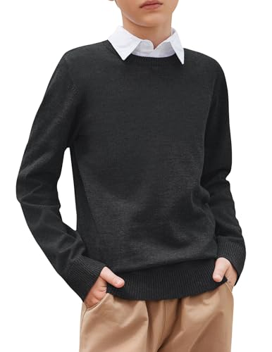 Arshiner Strickpullover für Jungen Langarm Herbst Winter Einfarbig Junge Pullover Rundhals Basic Schooluniform Stricken Sweater Langarmshirt für Kinder Schwarz 160 von Arshiner