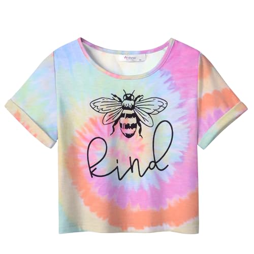 Arshiner T-Shirt Mädchen Kurz Batik Kinder Sommer Top Tie-dye Rundhals Kurzarm Shirt Sport Casual Tshirts für Mädchen 11-12 Jahre von Arshiner