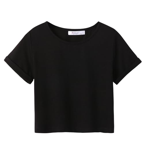 Arshiner T-Shirt Mädchen Kurz Schwarz Kinder Sommer Top Rundhals Kurzarm Shirt Sport Casual Tshirts für Mädchen 11-12 Jahre von Arshiner