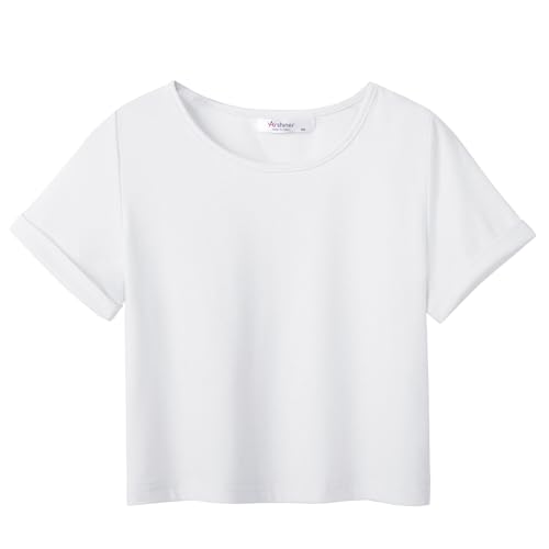 Arshiner T-Shirt Mädchen Kurz Weiß Kinder Sommer Top Rundhals Kurzarm Shirt Sport Casual Tshirts für Mädchen 7-8 Jahre von Arshiner