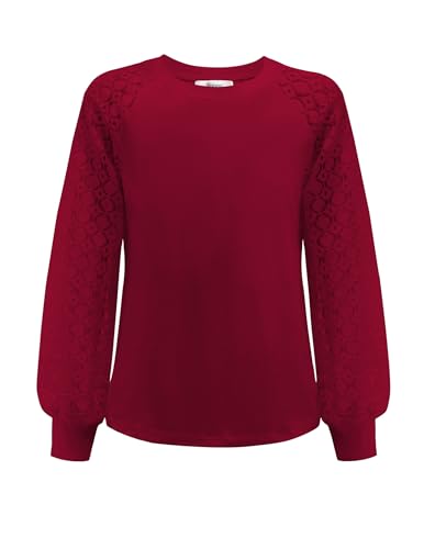 Arshiner T-Shirt Mädchen Rot Bluse Puffärmel Top Casual Rundhals Sweatshirt Kinder Weihnachten Langarmshirt Mode Oberteil Herbst Winter Tunika Kinderkleidung 140/9-10 Jahre von Arshiner