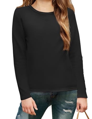 Arshiner T-Shirt Schwarz Kinder Langarmshirt Rundhals Innenfleece Top Basic Oberteile für Mädchen Vielseitig Thermo-Shirt Unterwäsche Pullover Halloween Kinderkleidung 7-8 Jahre von Arshiner