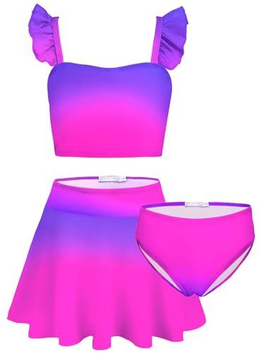 Arshiner Tankini Mädchen 3-Teiliges Set Kinder Bikini Rosarot Badeanzug Bustier Bikinislip mit Rock Schwimm Bademode Lila 120/5-6 Jahre von Arshiner