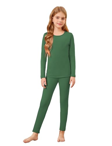 Arshiner Thermounterwäsche Kinder Grün Mädchen Schlafanzüge Langarmshirt Thermo Leggings Winter Pyjama-Set Jungen Weihnachten Thermowäsche 150/10-11 Jahre von Arshiner