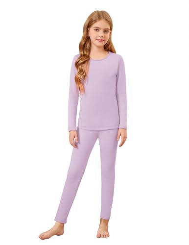 Arshiner Thermounterwäsche Mädchen Lila Dünnes Fleece Oberteil Kinder Thermo Leggings Pyjama-Set Winter Unterwäsche Set 150/10-11 Jahre von Arshiner