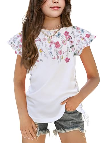 Arshiner Tshirt Mädchen Weiß Kurzarmshirt Rüschenärmel Oberteil Blumen Kinder Sommer Rundhals Top mit Kordelzug 11-12 Jahre Arshiner Tshirt Mädchen Weiß Kurzarmshirt Rüschenärmel Oberteil Blumen Kinder Sommer Rundhals Top mit Kordelzug 11-12 Jahre von Arshiner
