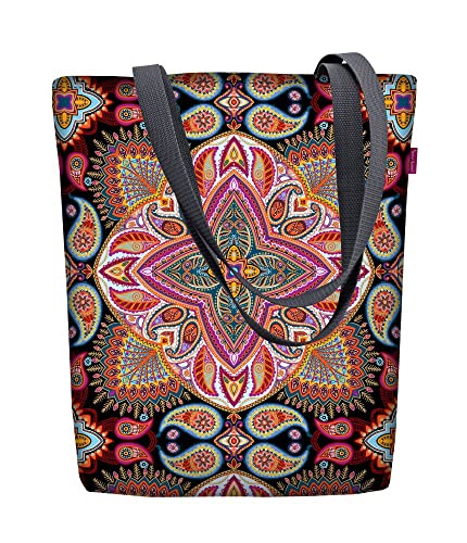 Arso Shopper Sunny Polka Stofftasche Damen Tasche mit Motiv Blumen Ornament Stoff Kodura Einkaufstasche wasserdicht von Bertoni