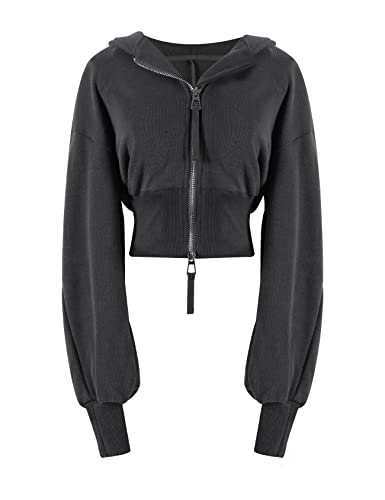 Arssm Damen Casual Langarm Workout Crop Tops Full Zip Hoodies Sweatshirts, Dunkelgrau, X-Klein von Arssm