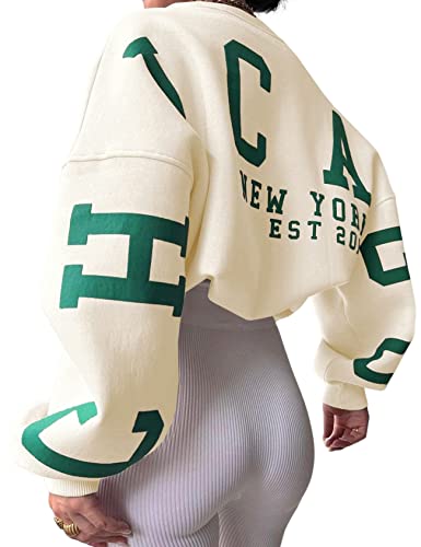 Arssm Damen-Sweatshirt mit Rundhalsausschnitt, Oversize-Chicago-Buchstaben-Druck, Y2K, langärmelig, Vintage, lässiger Pullover, aprikose, S von Arssm
