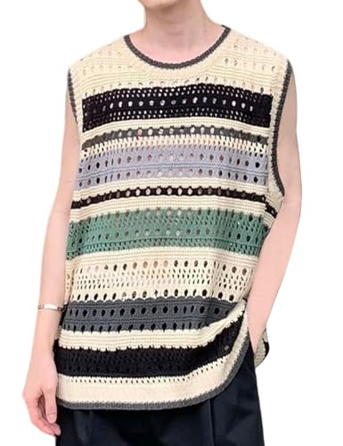 Arssm Herren-Tanktop mit Häkelmuster, ärmellos, Rundhalsausschnitt, Blusen, Tops, Grün , Mittel Arssm Herren-Tanktop mit Häkelmuster, ärmellos, Rundhalsausschnitt, Blusen, Tops, Grün , Mittel von Arssm
