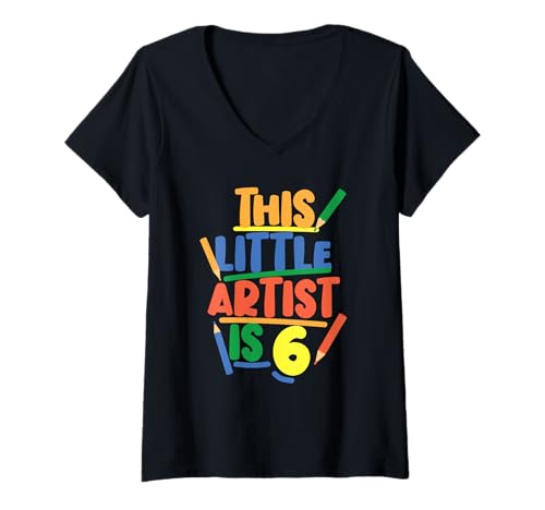 Damen Dieser kleine Künstler ist zum 6. Geburtstag. T-Shirt mit V-Ausschnitt Damen Dieser kleine Künstler ist zum 6. Geburtstag. T-Shirt mit V-Ausschnitt von Art And Painting Designs For Painter