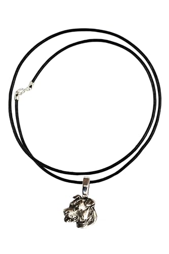 Art-Dog Anhänger mit Hund - Pin Halskette - Handgefertigte Versilberte Halsketten auf ZnAl Basis - Silberne Pin Ketten für Hundeliebhaber - American Staffordshire Terrier - Amerikanischer von Art-Dog
