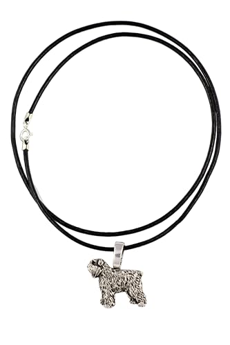 Art-Dog Anhänger mit Hund - Pin Halskette - Handgefertigte Versilberte Halsketten auf ZnAl Basis - Silberne Pin Ketten für Hundeliebhaber - Bouvier des Flandres von Art-Dog