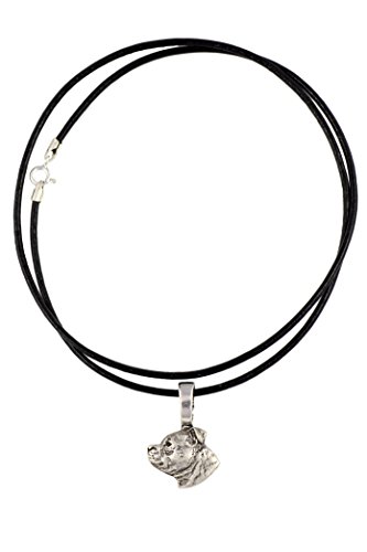 Art-Dog Anhänger mit Hund - Pin Halskette - Handgefertigte Versilberte Halsketten auf ZnAl Basis - Silberne Pin Ketten für Hundeliebhaber - Staffordshire Bull Terrier - Bullterrier (Wiederholung) von Art-Dog