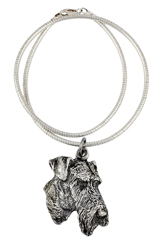 Art-Dog Hundekopf-Anhänger an Silberseil - Handgefertigte versilberte Halskette auf ZnAl-Basis - Silberne Ketten für Tierliebhaber - Schmuck mit Hunderassen - Airedale Terrier II von Art-Dog