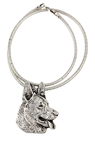 Art-Dog Hundekopf-Anhänger an Silberseil - Handgefertigte versilberte Halskette auf ZnAl-Basis - Silberne Ketten für Tierliebhaber - Schmuck mit Hunderassen - German Shepherd - Deutscher Schäferhund von Art-Dog