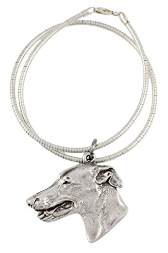 Art-Dog Hundekopf-Anhänger an Silberseil - Handgefertigte versilberte Halskette auf ZnAl-Basis - Silberne Ketten für Tierliebhaber - Schmuck mit Hunderassen - Grey Hound - Greyhound von Art-Dog