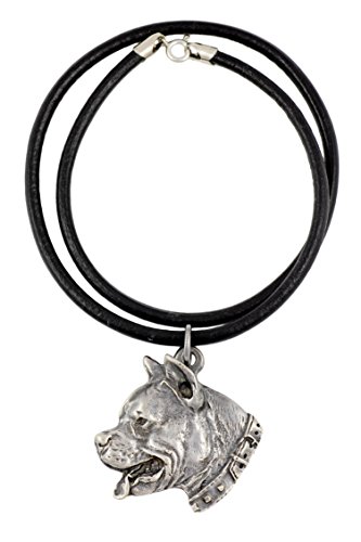 Art-Dog Hundekopf-Halskette auf Lederband - ArtDog Kollektion Hunde Halskette - Silberne Ketten mit Hundebildern - Schmuck mit Hunderassen - American Staffordshire Terrier - Amerikanischer I von Art-Dog