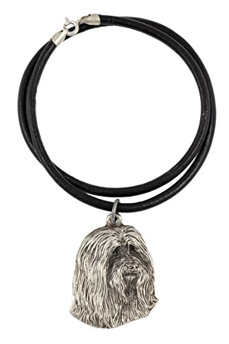 Art-Dog Hundekopf-Halskette auf Lederband - ArtDog Kollektion Hunde Halskette - Silberne Ketten mit Hundebildern - Schmuck mit Hunderassen - Bearded Collie von Art-Dog