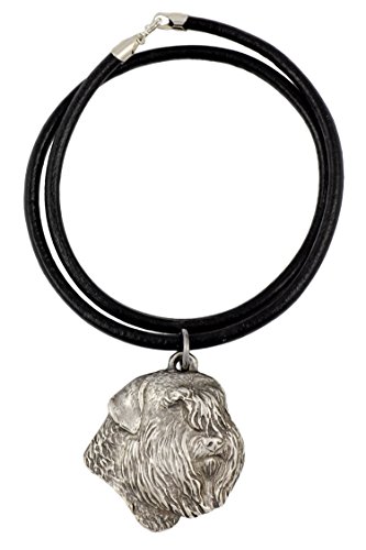 Art-Dog Hundekopf-Halskette auf Lederband - ArtDog Kollektion Hunde Halskette - Silberne Ketten mit Hundebildern - Schmuck mit Hunderassen - Bouvier von Art-Dog