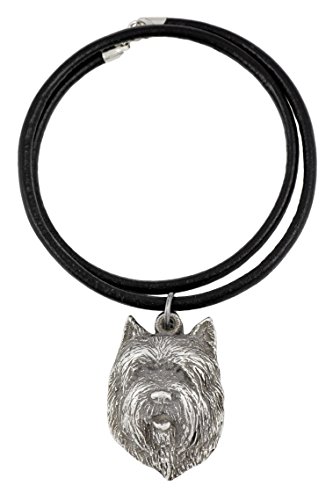 Art-Dog Hundekopf-Halskette auf Lederband - ArtDog Kollektion Hunde Halskette - Silberne Ketten mit Hundebildern - Schmuck mit Hunderassen - Cairn Terrier II von Art-Dog