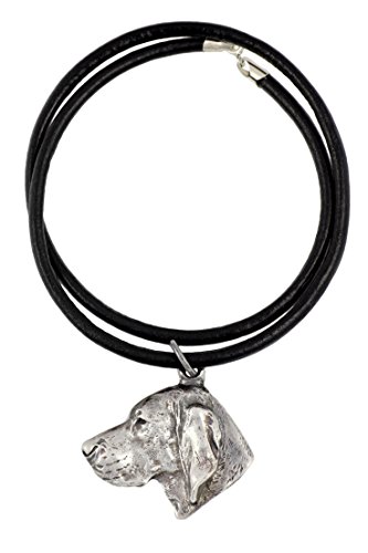 Art-Dog Hundekopf-Halskette auf Lederband - ArtDog Kollektion Hunde Halskette - Silberne Ketten mit Hundebildern - Schmuck mit Hunderassen - Vizsla von Art-Dog