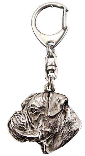 Art-Dog Niedlicher Hundeschlüsselanhänger - Exklusive Kollektion Boxer (Unkupierte Ohren) Schlüsselanhänger Hund - Versilberte Keyring mit 2,5 cm Schloss - 3,5x3,9x8,6cm von Art-Dog