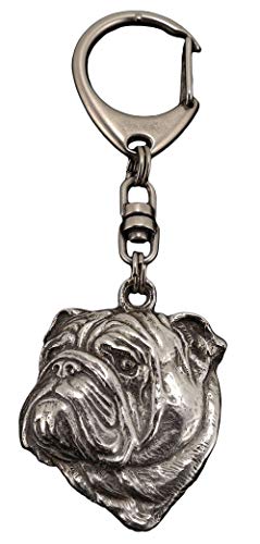 Art-Dog Niedlicher Hundeschlüsselanhänger - Exklusive Kollektion English Bulldog - Englische Bulldogge II Schlüsselanhänger Hund - Versilberte Keyring mit 2,5 cm Schloss - 4,7x3,7x9,3cm von Art-Dog