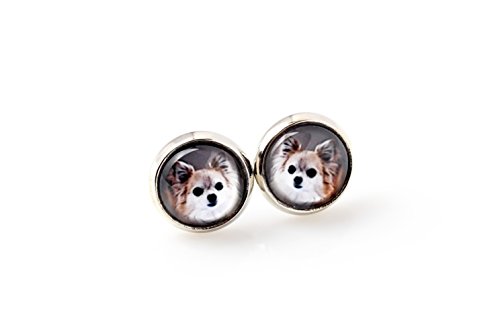 Art-Dog Ohrringe mit Hundefotos | Handgefertigter Schmuck | Durchmesser 12mm | Antiallergisch ohne Nickel, Farbe Silber | Geschenkidee | Chihuahua long haired von Art-Dog