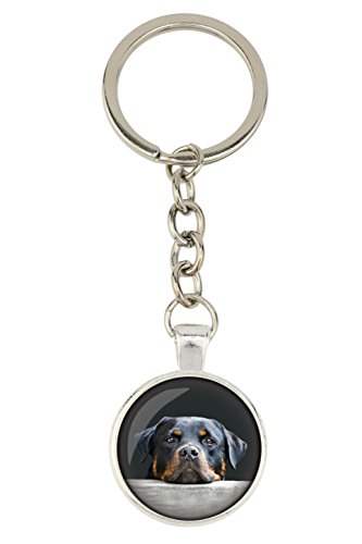 Art-Dog Schlüsselanhänger mit Hundefoto in eleganten Geschenkschachtel | Handgefertigter Schlüsselanhänger | Fotodurchmesser 25mm | Farbe Silber | Geschenkidee | Rottweiler von Art-Dog