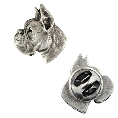 Art-Dog Unikate Silber Hund Anstecknadel - Versilbert Handmade - Broschen Frauen - Lustige Pins - Silber Brosche Schmuck - Boxer I – 2x1,7x2cm von Art-Dog