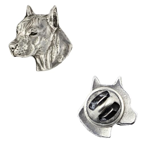 Art-Dog Unique Edition Silber Hund Anstecknadel mit Eleganten Schatulle - Versilbert Handmade - Broschen Frauen - Silber Brosche Schmuck - American Staffordshire Terrier I – 2x1,7x3cm von Art-Dog