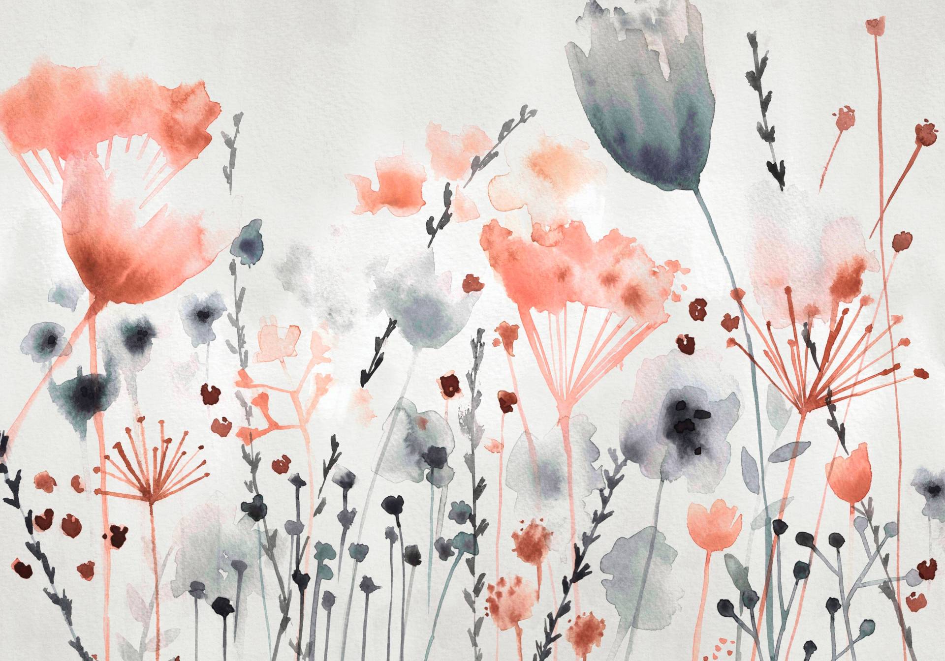 Art for the home Fototapete "Watercoloured Meadow" geblümt glatt Aquarelle Wiese 280x372 cmBlumen Blau/Rosa von Art For The Home