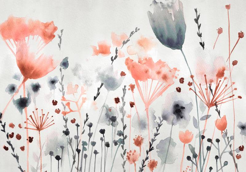 Art for the home Fototapete "Watercoloured Meadow" geblümt glatt Aquarelle Wiese 280x372 cmBlumen Blau/Rosa von Art For The Home