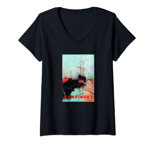 Damen Wassily Kandinsky Kunst Hafen Odessa 1898 Meereskunst T-Shirt mit V-Ausschnitt Damen Wassily Kandinsky Kunst Hafen Odessa 1898 Meereskunst T-Shirt mit V-Ausschnitt von Art Lovers Design Wassily Kandinsky Odessa Port