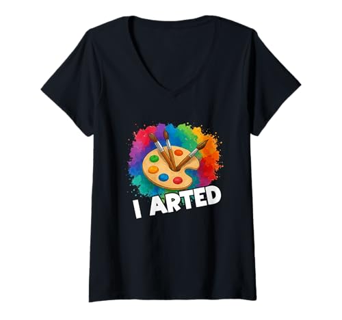 Damen I Arted Lustige Kunst Coole Grafik Bunter Künstler T-Shirt mit V-Ausschnitt von Art Outfits For Graphic Artist Lovers