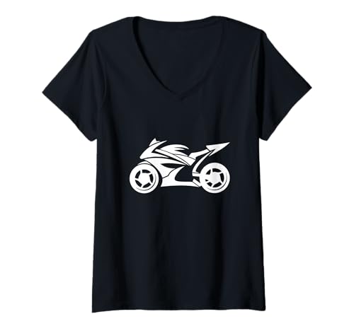 Damen Ninja Motorrad Silhouette Logo T-Shirt mit V-Ausschnitt von Art Silhouette For You