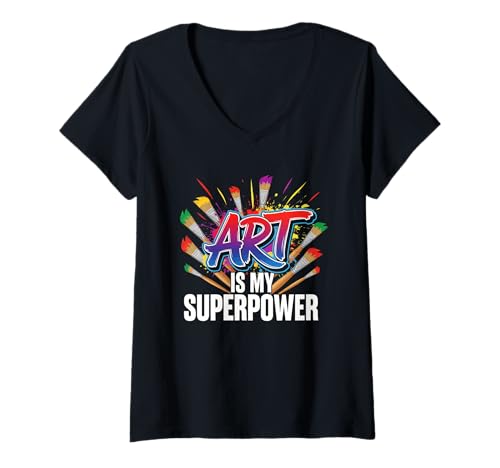 Damen Kunst ist Meine Superkraft Kunstlehrer Künstler Maler Malerei T-Shirt mit V-Ausschnitt Damen Kunst ist Meine Superkraft Kunstlehrer Künstler Maler Malerei T-Shirt mit V-Ausschnitt von Art Teacher Artist Painting Apparel For Painters