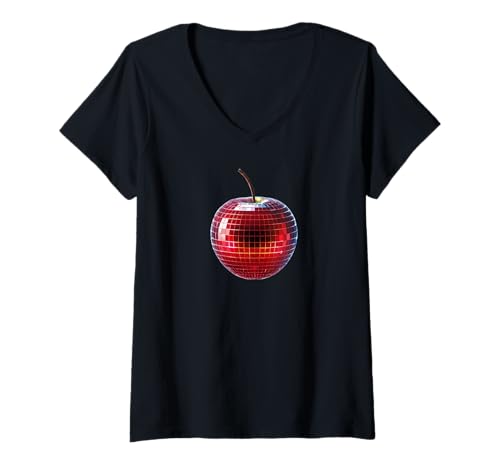 Damen Funky Fruit Discokugel – Arty Apples Vegan Party Lover T-Shirt mit V-Ausschnitt Damen Funky Fruit Discokugel – Arty Apples Vegan Party Lover T-Shirt mit V-Ausschnitt von Art Vegan Fruit Design