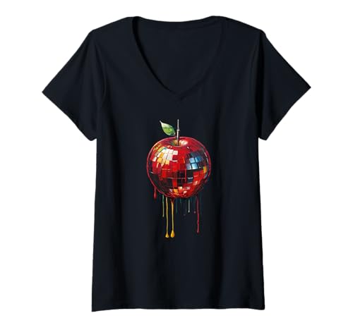 Damen Funky Fruit Discokugel – Arty Apples Vegan Party Lover T-Shirt mit V-Ausschnitt Damen Funky Fruit Discokugel – Arty Apples Vegan Party Lover T-Shirt mit V-Ausschnitt von Art Vegan Fruit Design