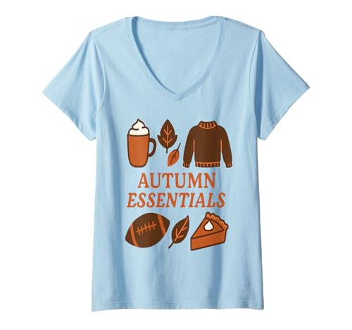 Damen Cozy Autumn Essentials Pumpkin Pie Latte Pullover Design T-Shirt mit V-Ausschnitt von Art-Wear