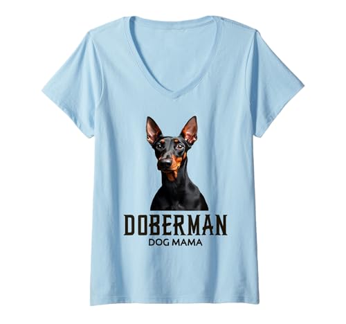 Damen Dobermann Dog Mama Shirt Cute Doberman Dobie Mom Apparel T-Shirt mit V-Ausschnitt von Art-Wear