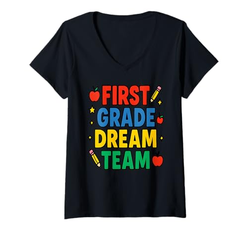 Damen First Grade Team Back to School Lehrer, Mitarbeiter, Kinder T-Shirt mit V-Ausschnitt Damen First Grade Team Back to School Lehrer, Mitarbeiter, Kinder T-Shirt mit V-Ausschnitt von Art-Wear