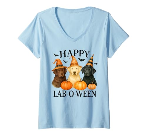 Damen Happy Lab-O-Ween Labrador Halloween Hundeliebhaber Design T-Shirt mit V-Ausschnitt von Art-Wear