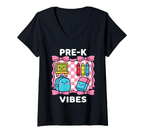 Damen Niedliche Pre-K Kawaii Schulbedarf für Kinder und Lehrer T-Shirt mit V-Ausschnitt Damen Niedliche Pre-K Kawaii Schulbedarf für Kinder und Lehrer T-Shirt mit V-Ausschnitt von Art-Wear
