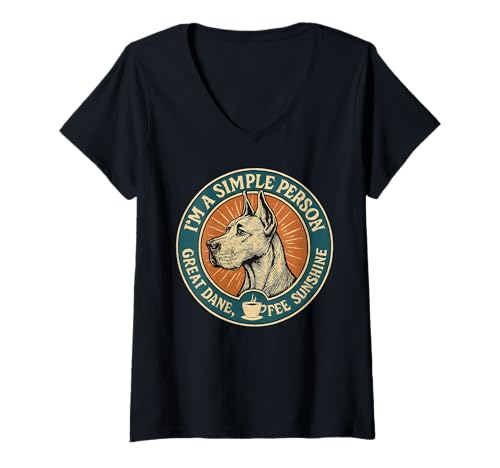 Damen Retro Deutsche Dogge Kaffee Sonnenschein Hundeliebhaber Bekleidung Herren Damen T-Shirt mit V-Ausschnitt Damen Retro Deutsche Dogge Kaffee Sonnenschein Hundeliebhaber Bekleidung Herren Damen T-Shirt mit V-Ausschnitt von Art-Wear