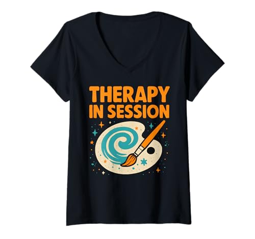 Damen Therapy In Session Künstlerische Palette Malerei Humor Lustig T-Shirt mit V-Ausschnitt von Art-Wear