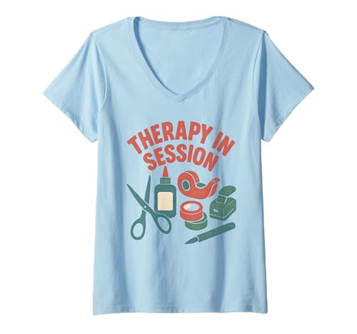 Damen Therapy In Session Lustiges Basteln, Basteln und Basteln T-Shirt mit V-Ausschnitt von Art-Wear