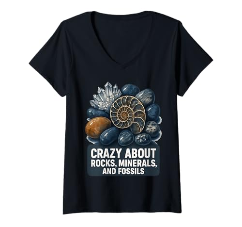 Damen Verrückt nach Felsen, Mineralien, Fossilien, Lehrer, Student, Geologie T-Shirt mit V-Ausschnitt von Art-Wear